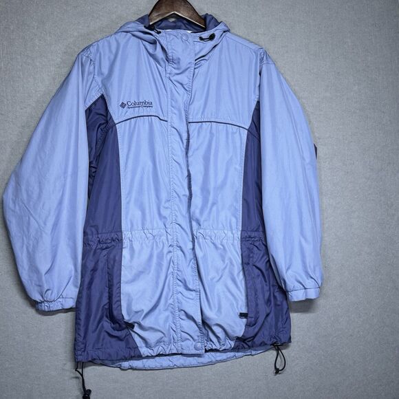 Columbia Rain Windbreaker Blue Two Tone Coat‎ Jacket with Hoodie Size Medium - Picture 1 of 5
